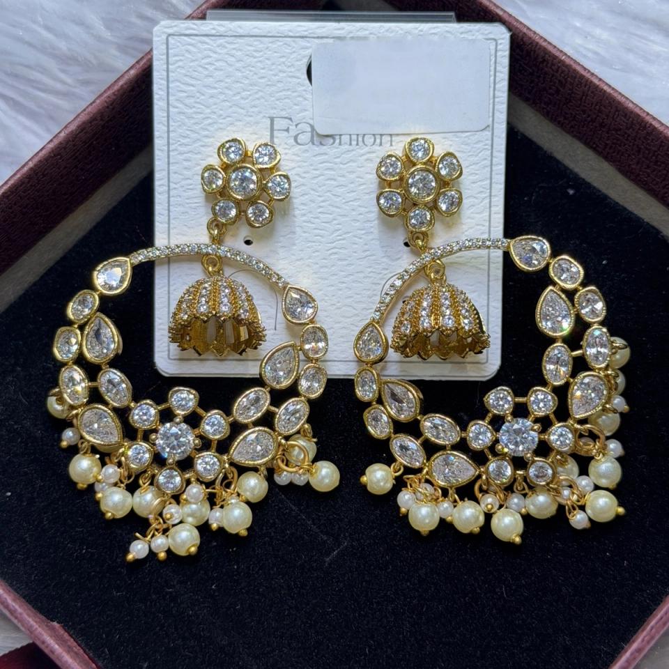 Kundan chandbali jhumka earrings