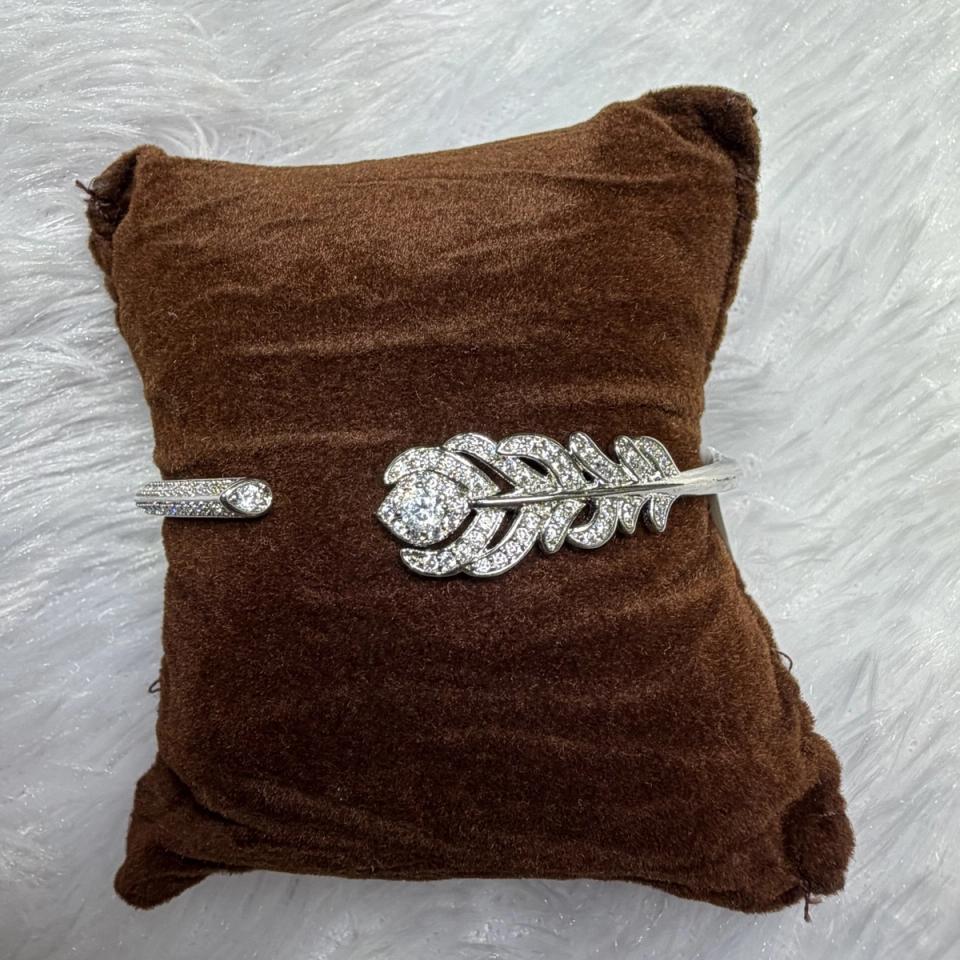 Feather and rose silver cuff