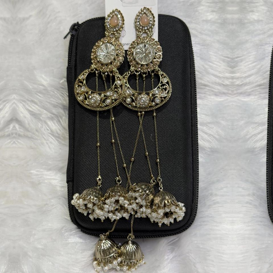 Chandbali earrings with jhumka chains