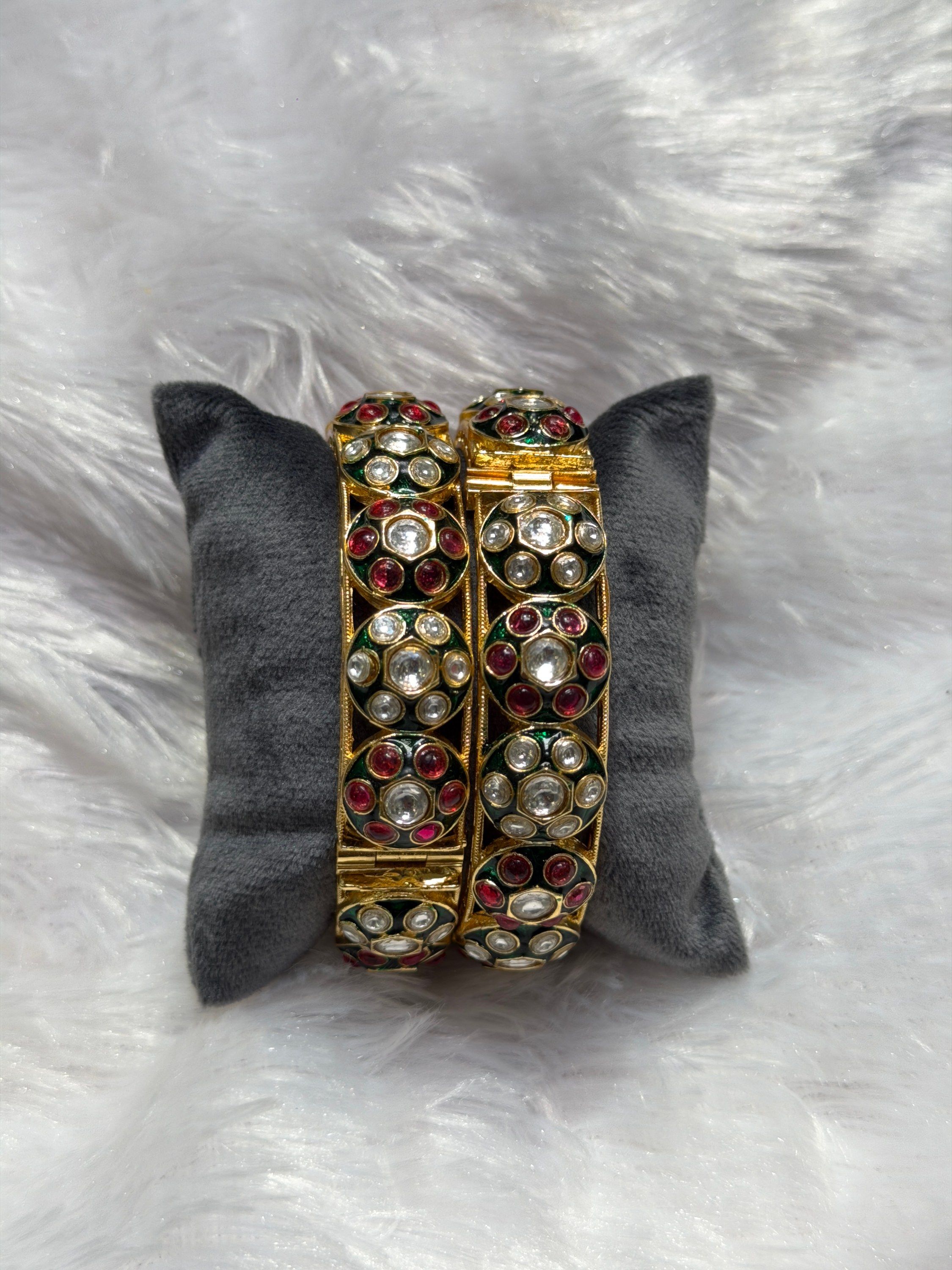 Kundan bangle pair with ruby stones