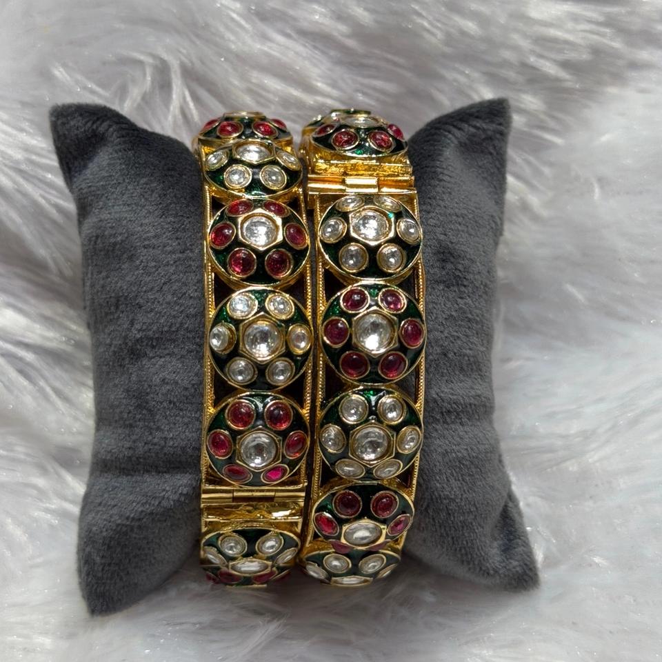 Kundan bangle pair with ruby stones