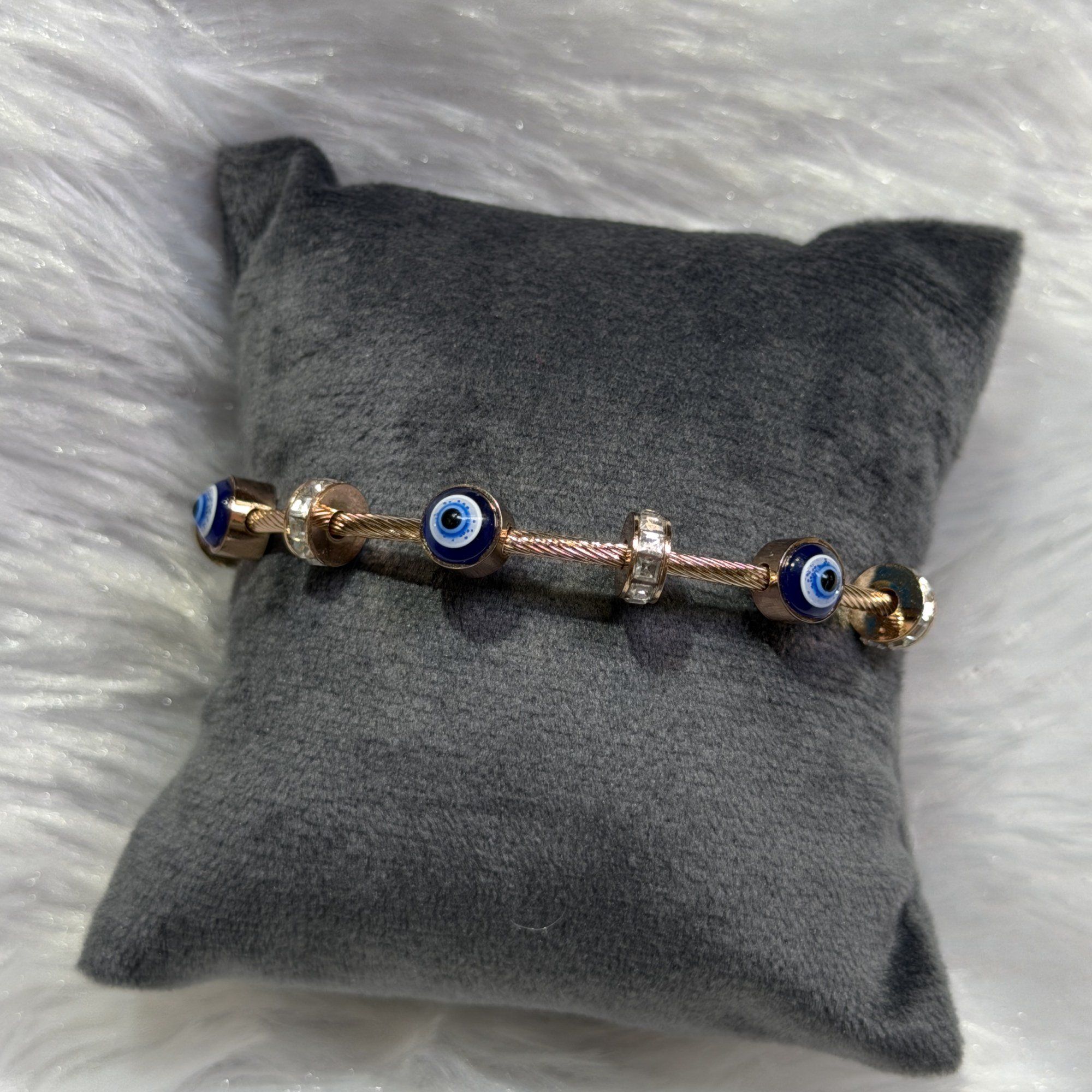 Evil eye bead bracelet, rose gold