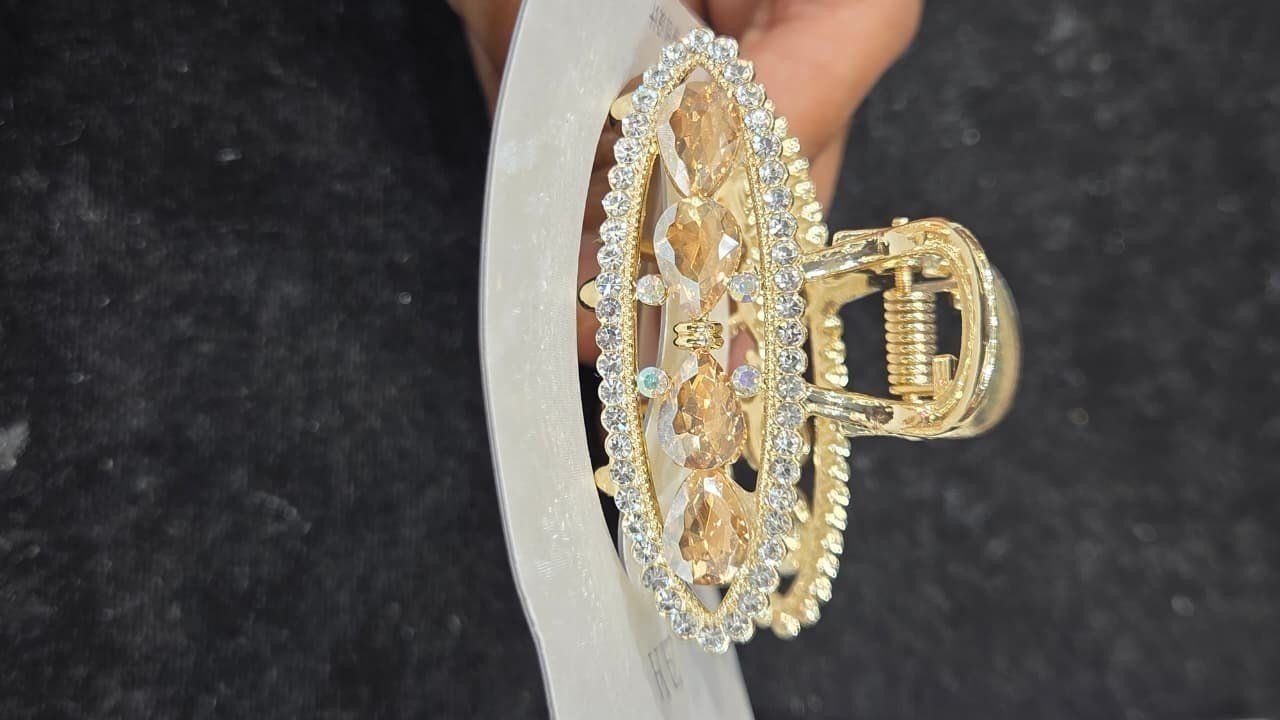 Oval crystal frame claw clip *