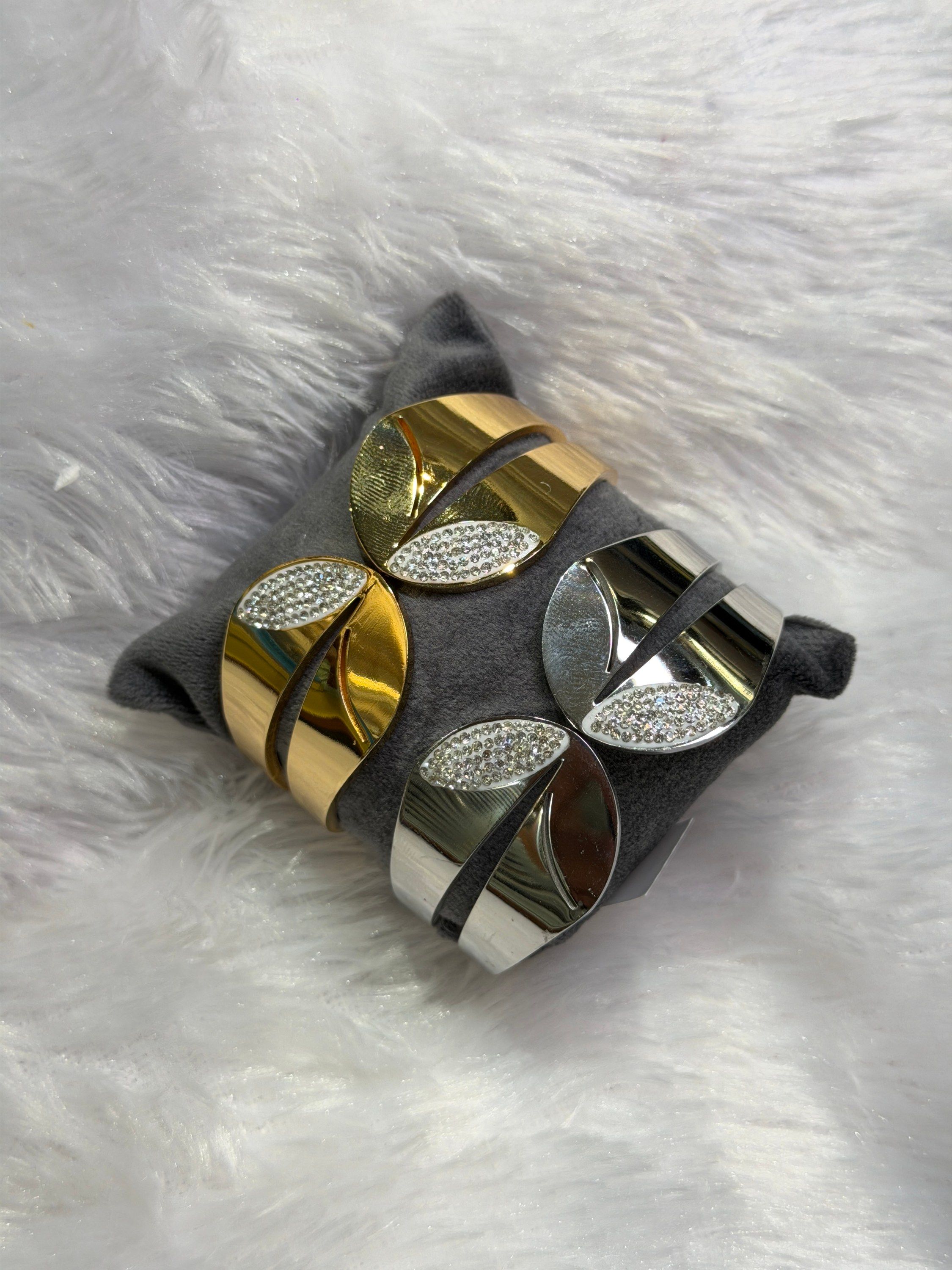 Gold and silver stone leaf cuffs