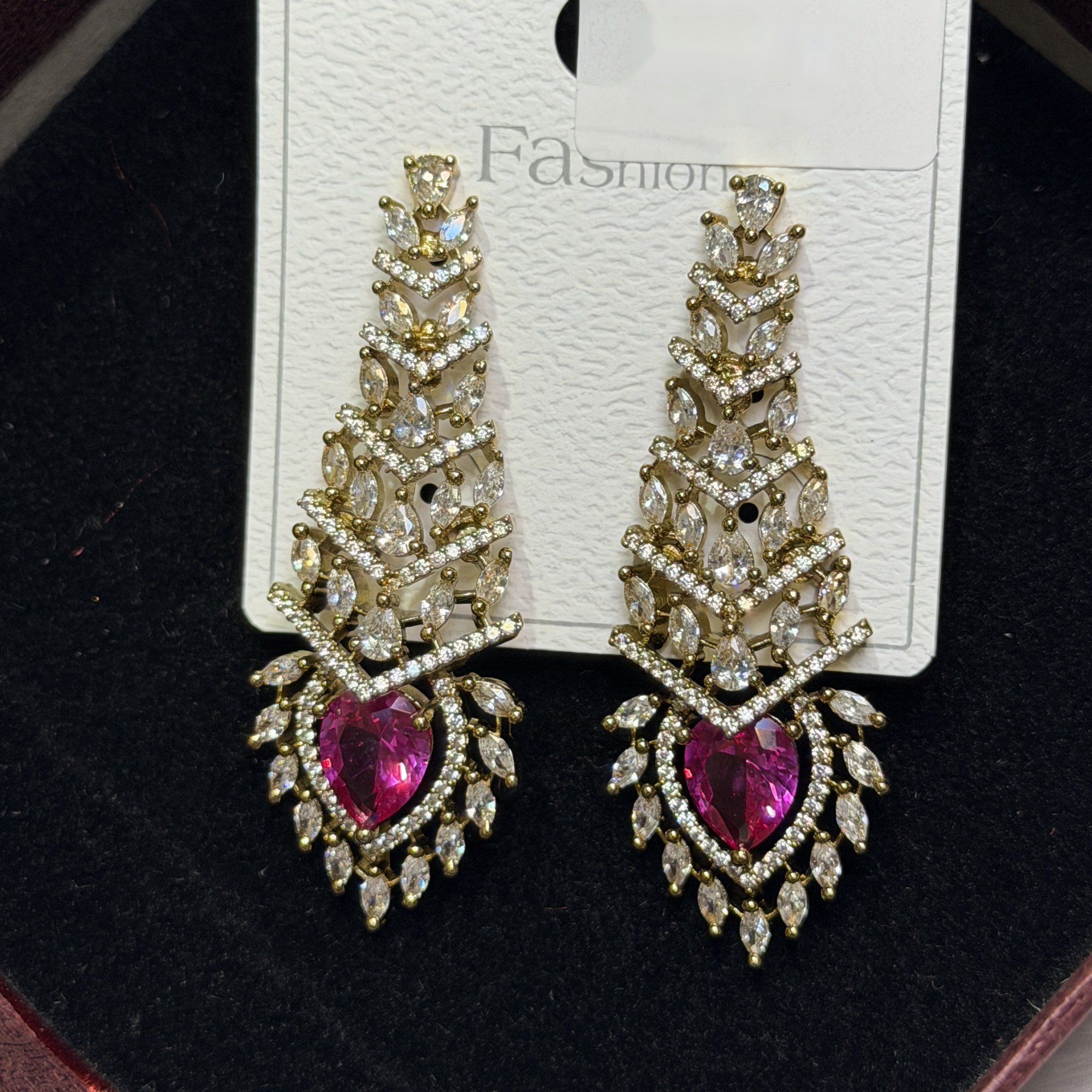 Pink stone long earrings