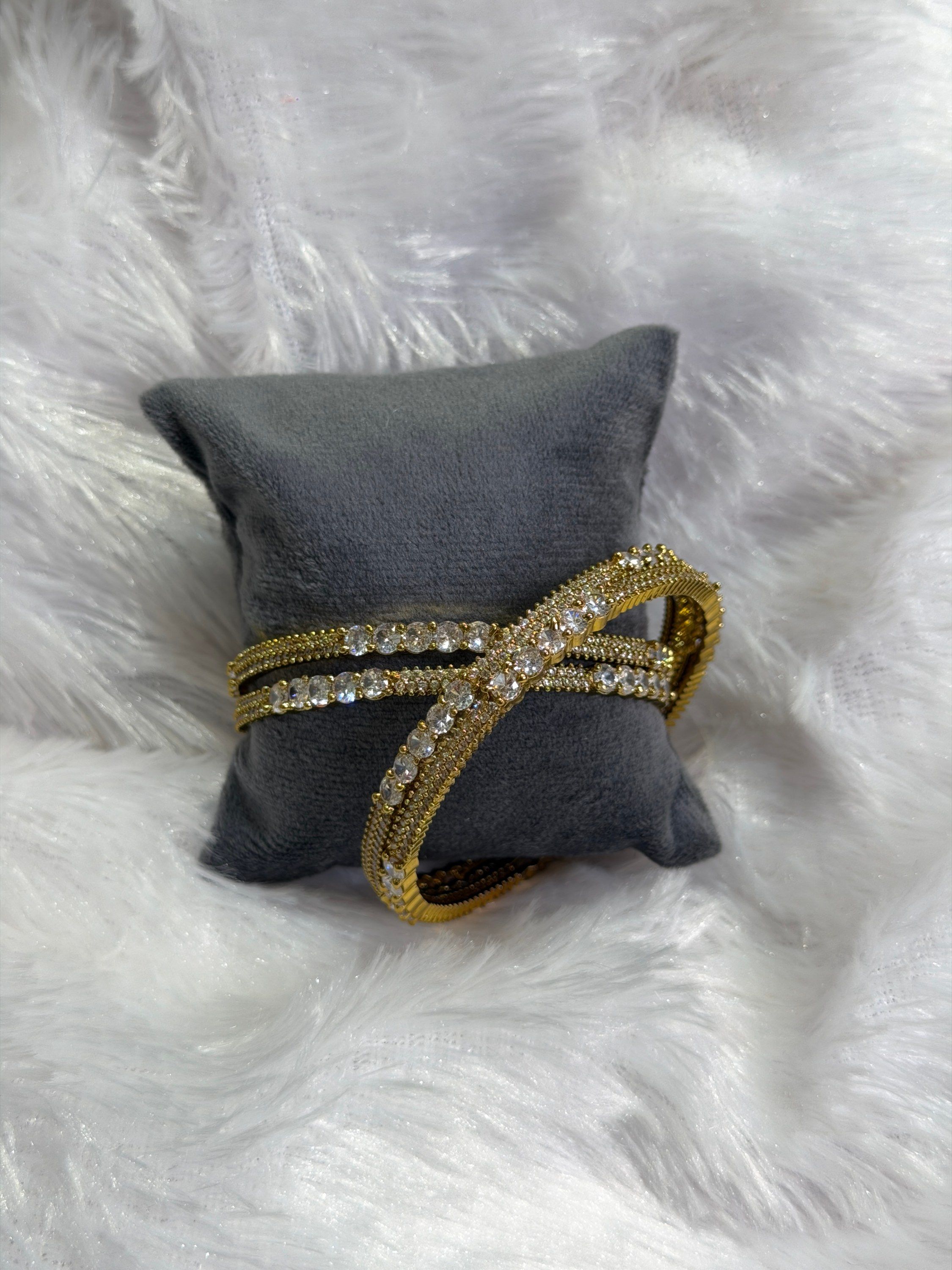 Crisscross stone bangle pair