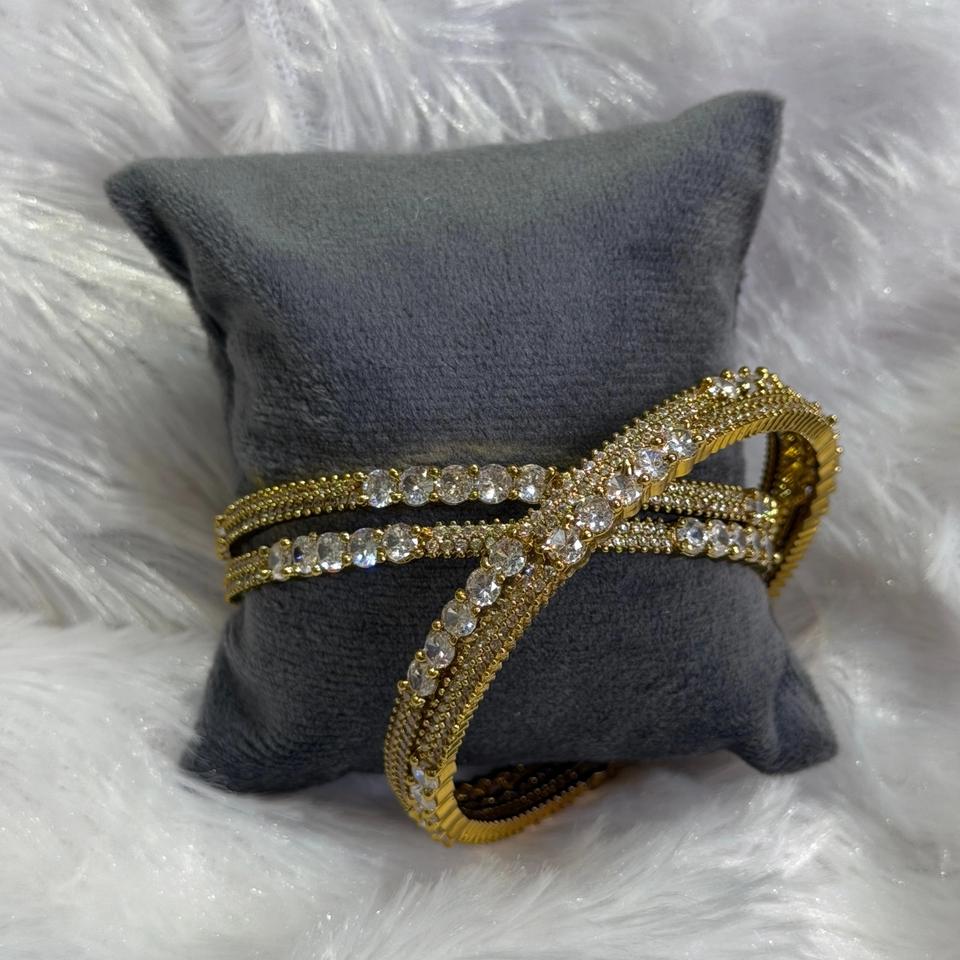 Crisscross stone bangle pair