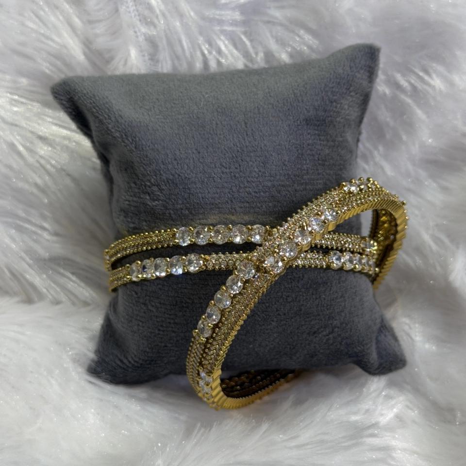Crisscross stone bangle pair