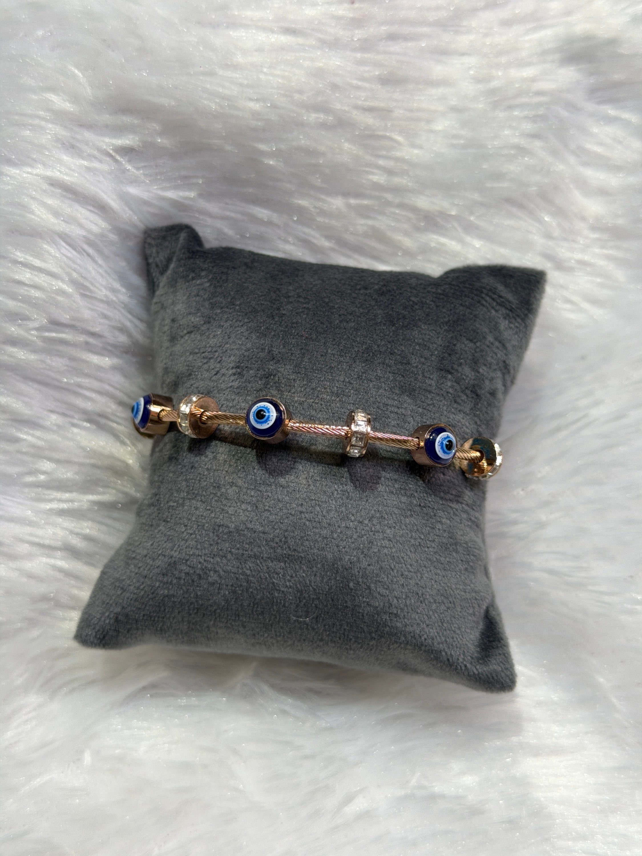 Evil eye bead bracelet, rose gold