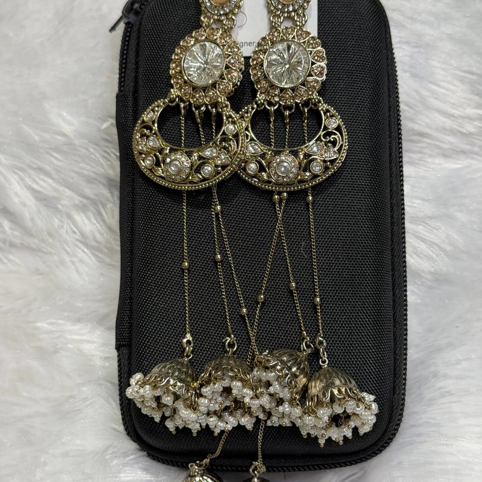 Chandbali earrings with jhumka chains