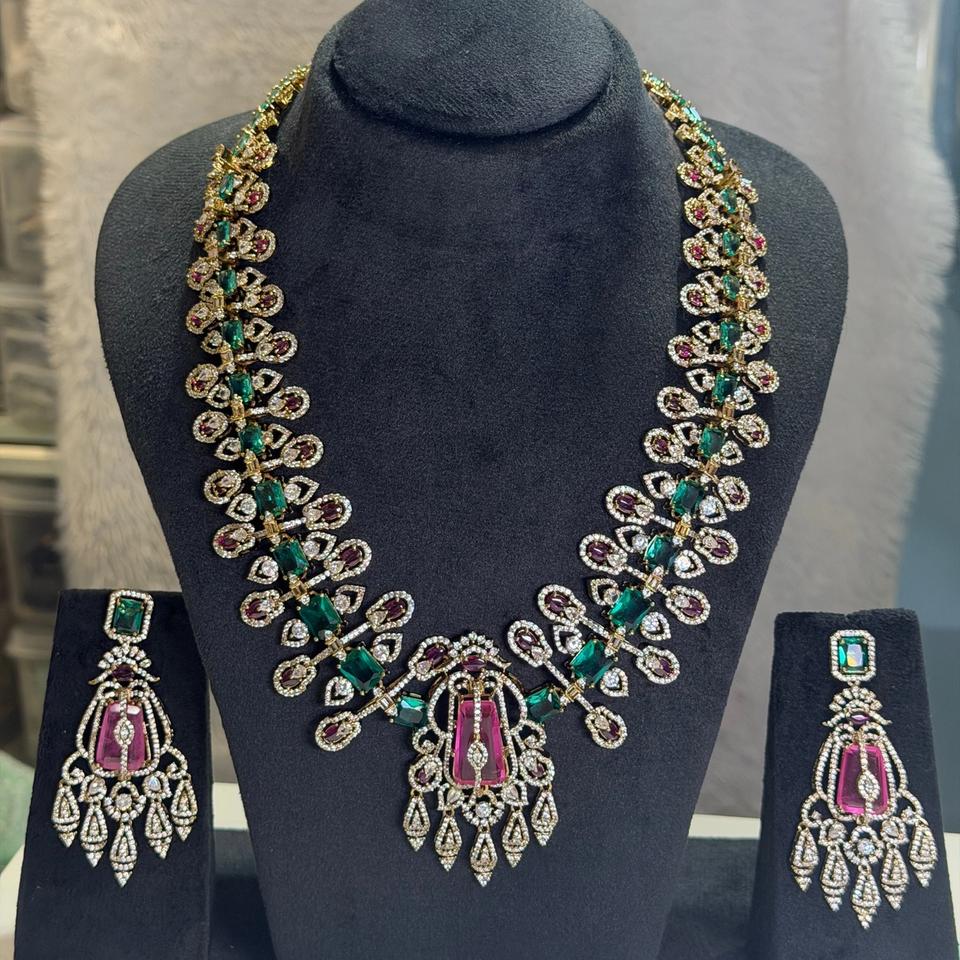 Emerald and ruby stone necklace set