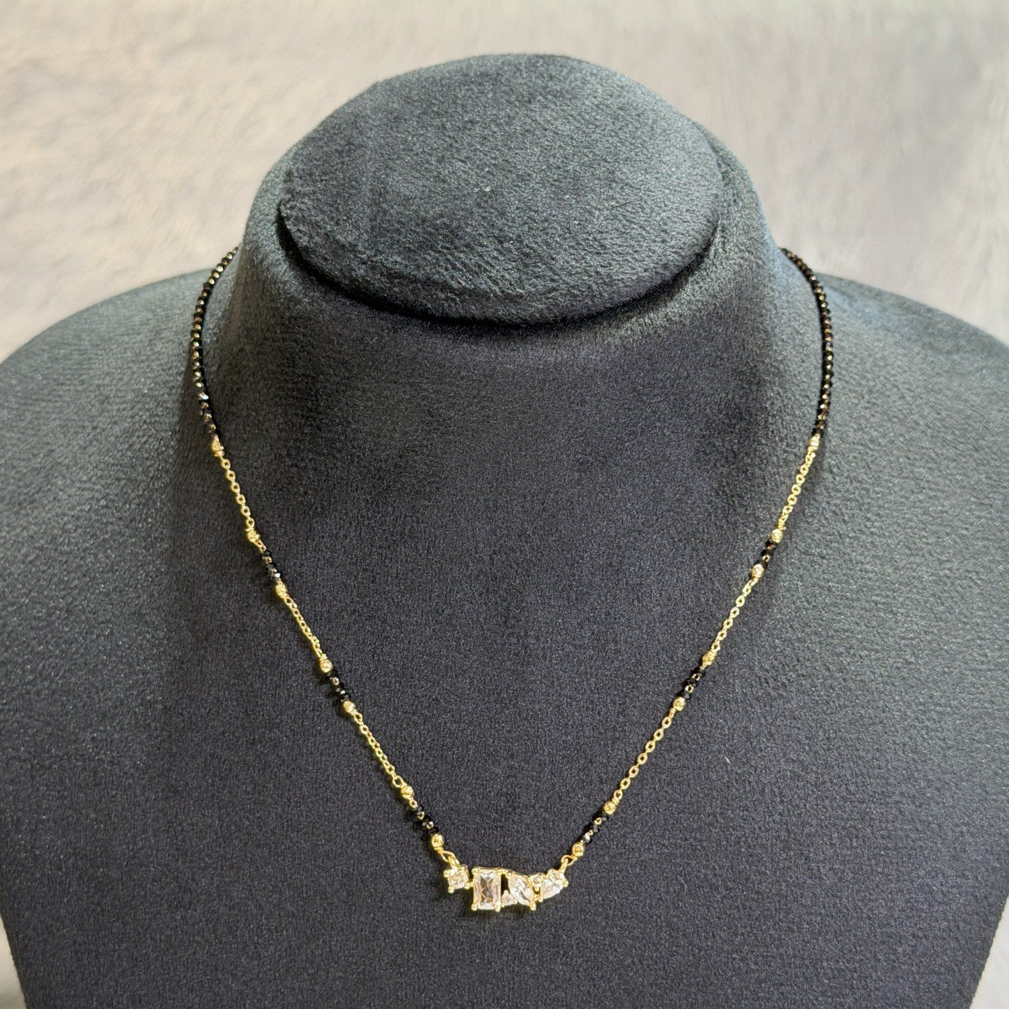 Black bead chain with stone bar pendant