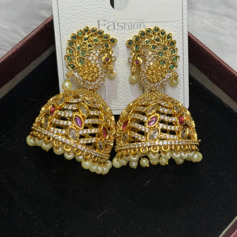 Peacock gold jhumkas