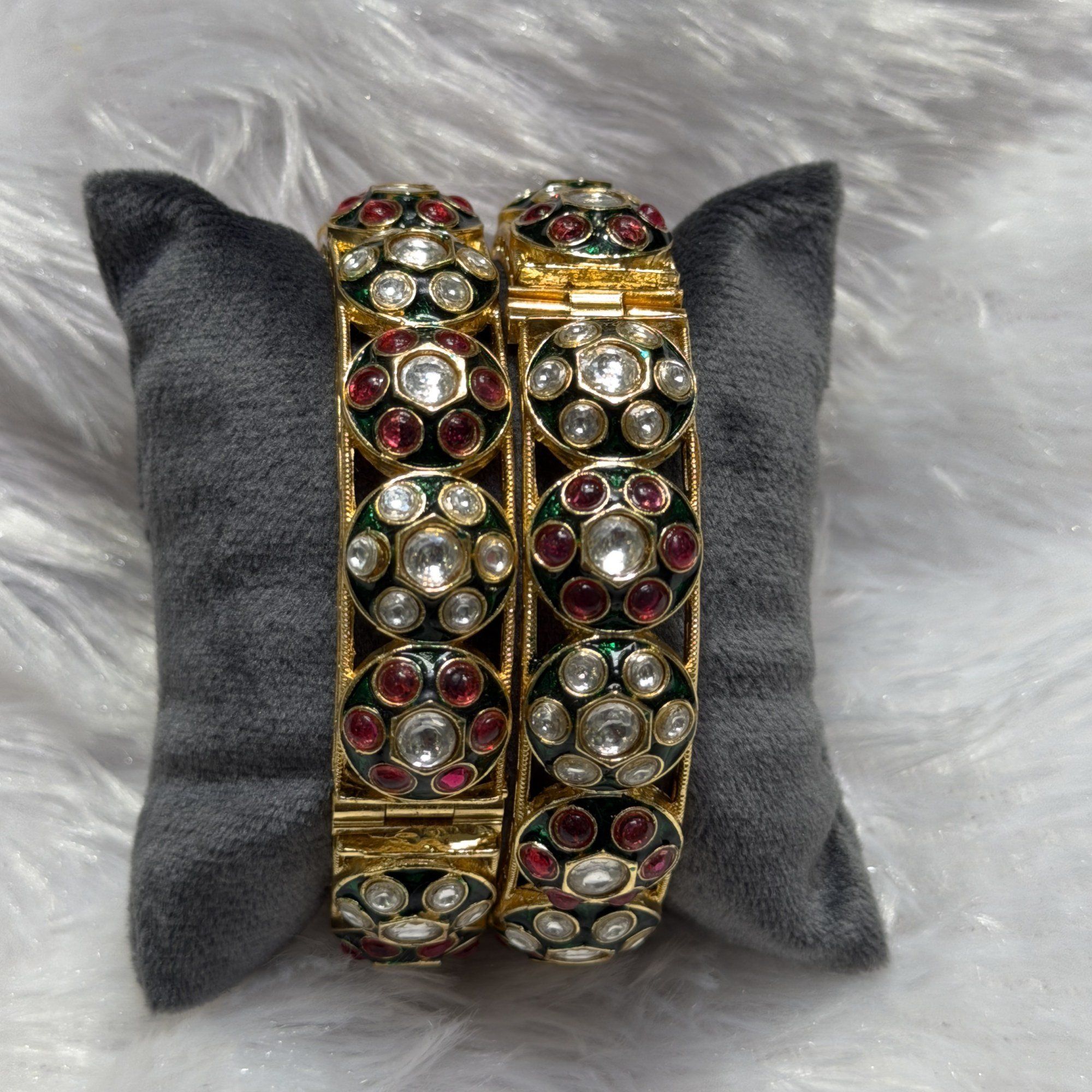 Kundan bangle pair with ruby stones