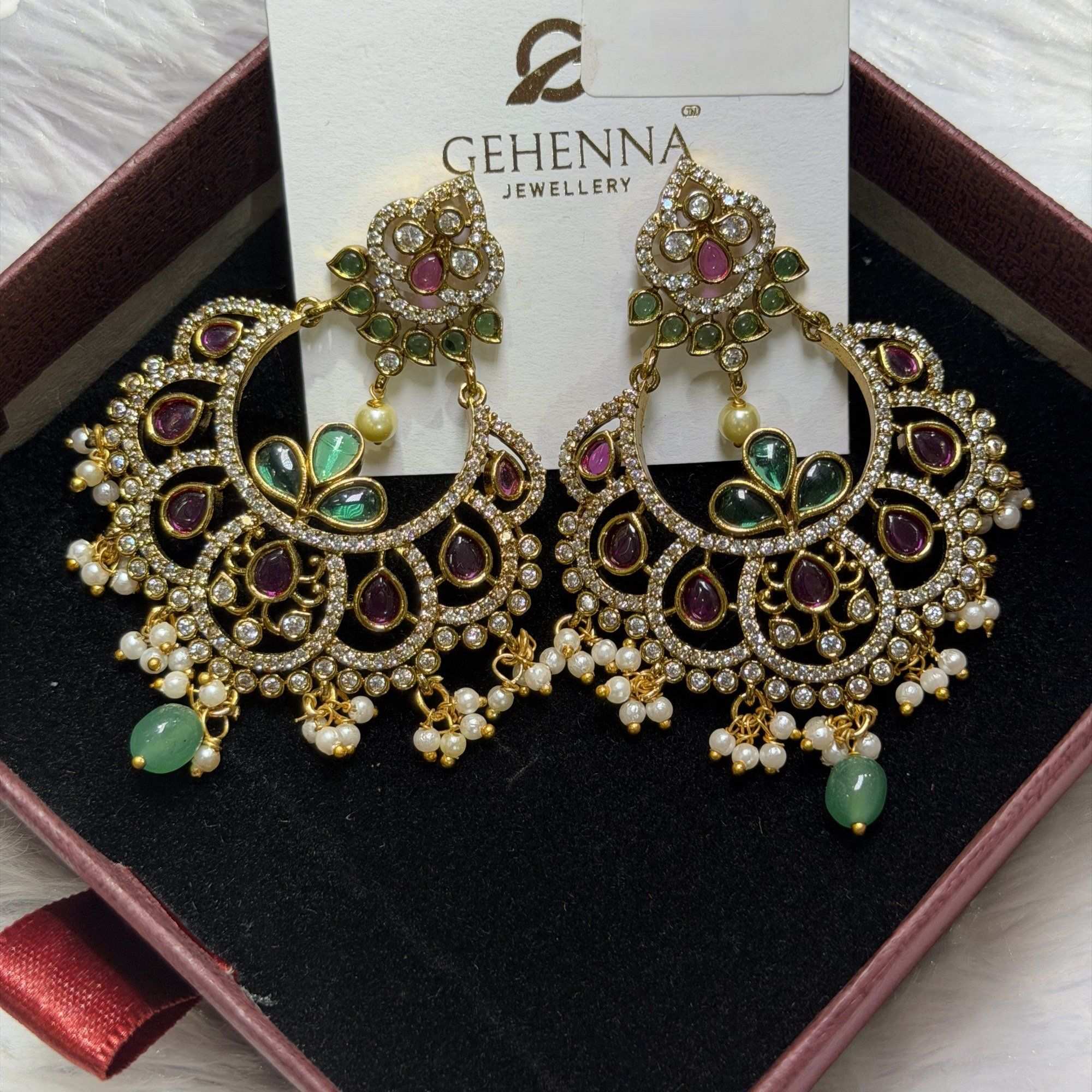 Ruby and green chandbali earrings