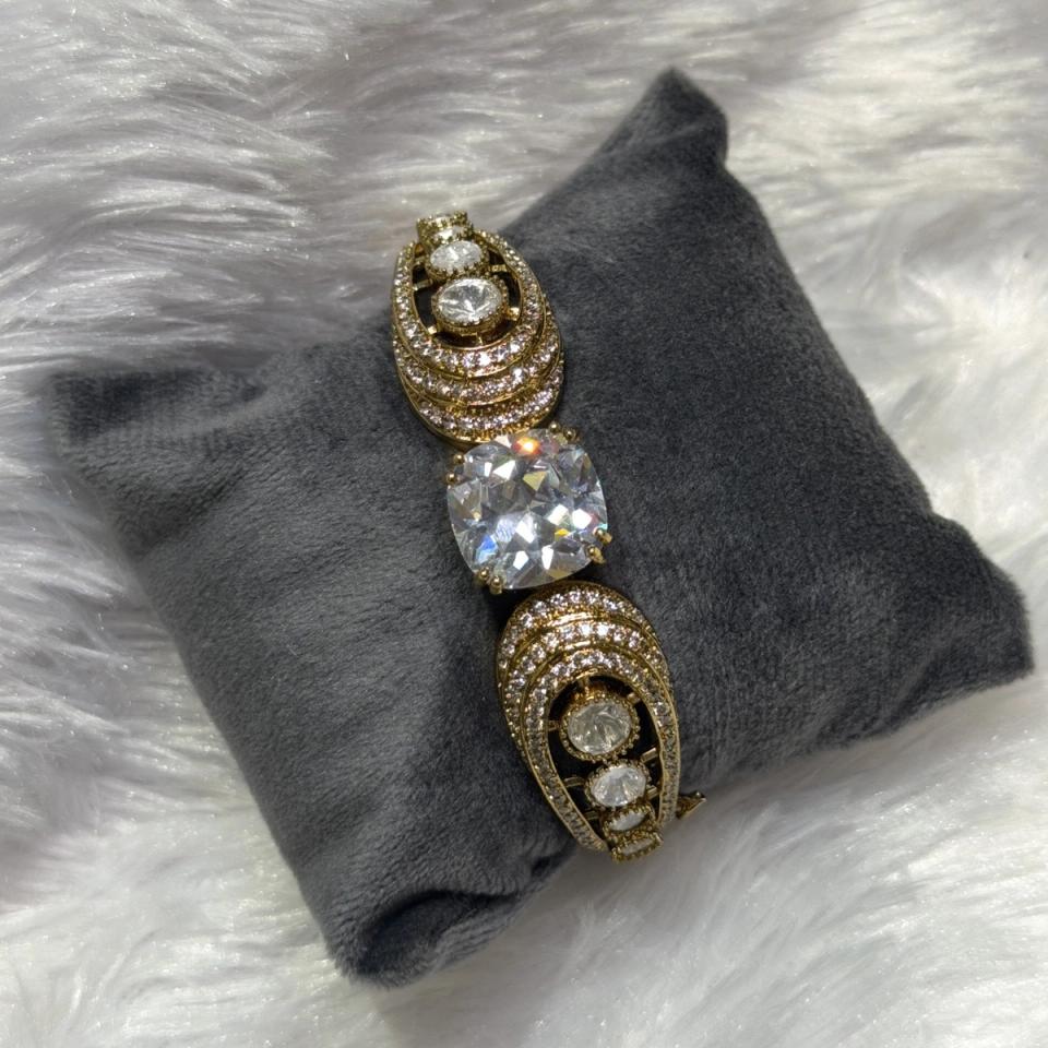 Statement stone cuff, antique gold