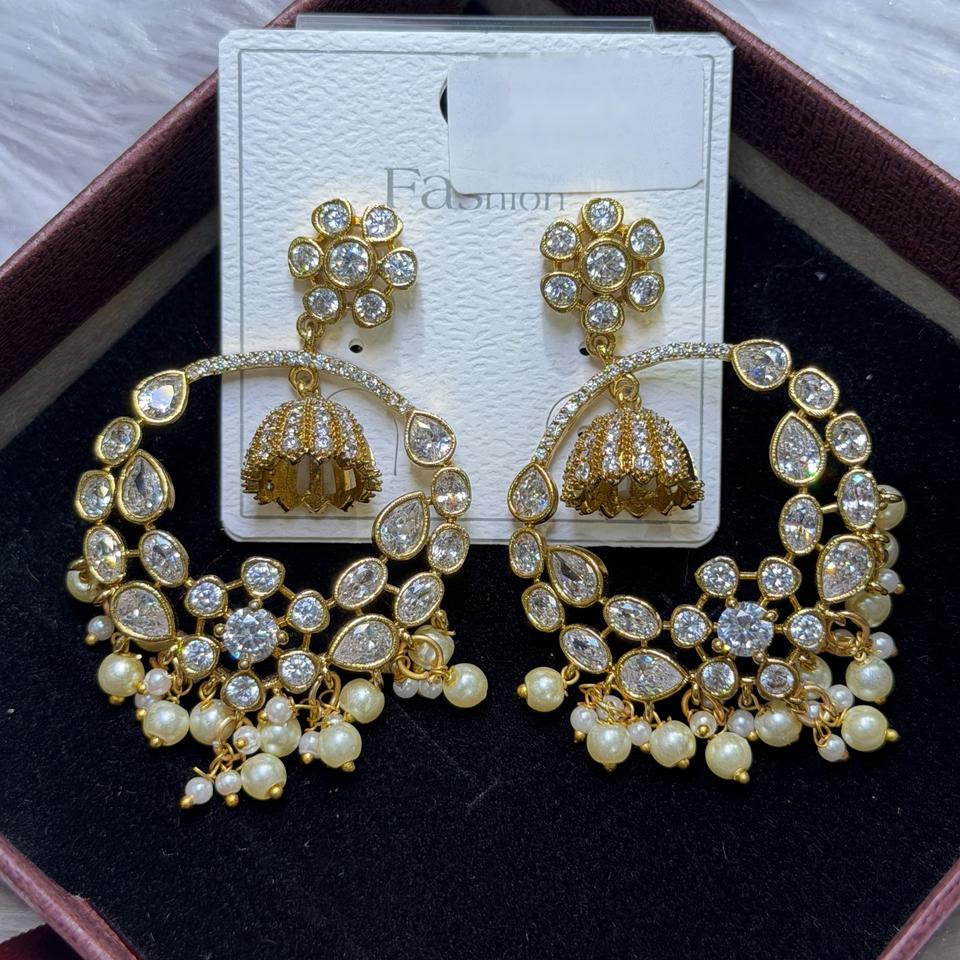 Kundan chandbali jhumka earrings