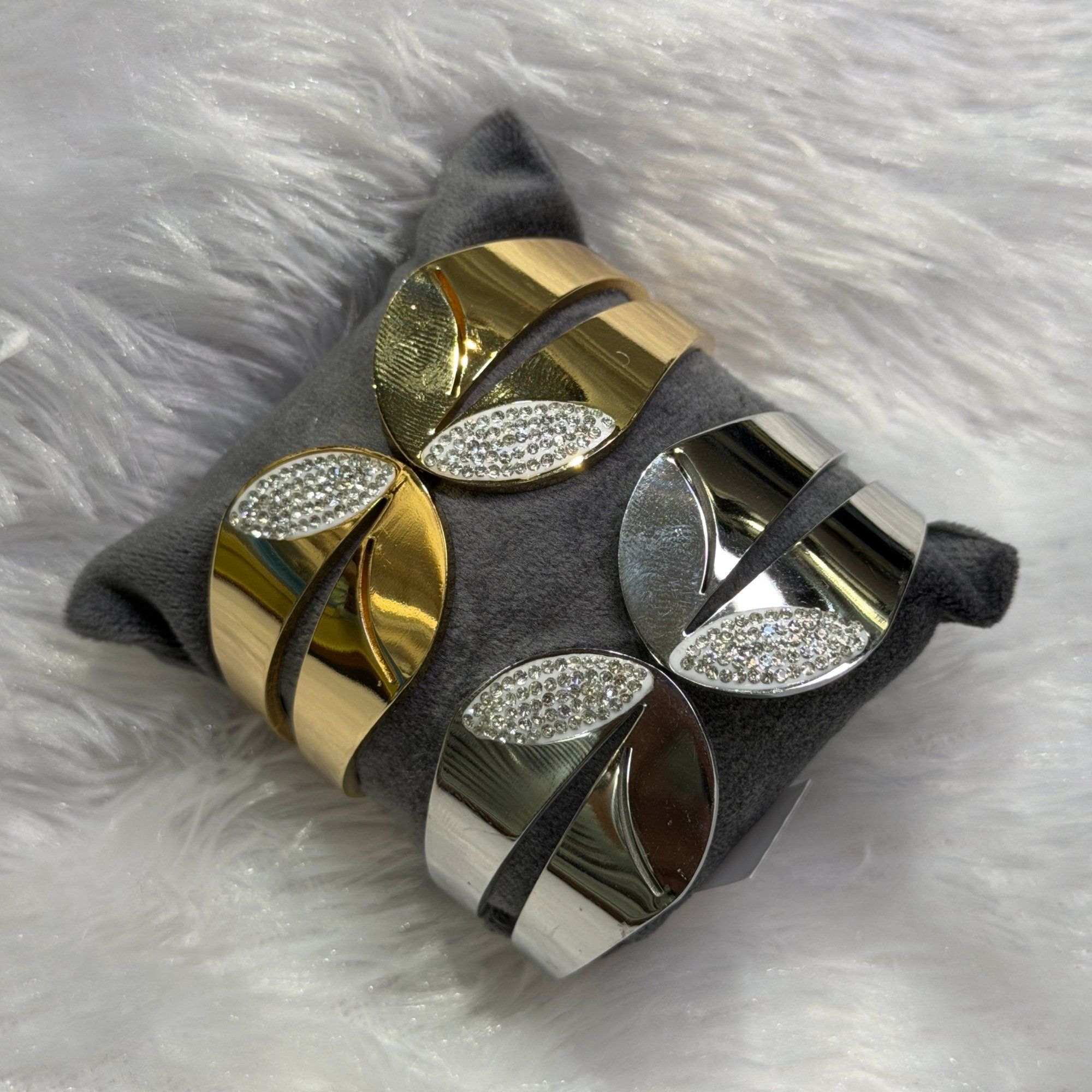 Gold and silver stone leaf cuffs