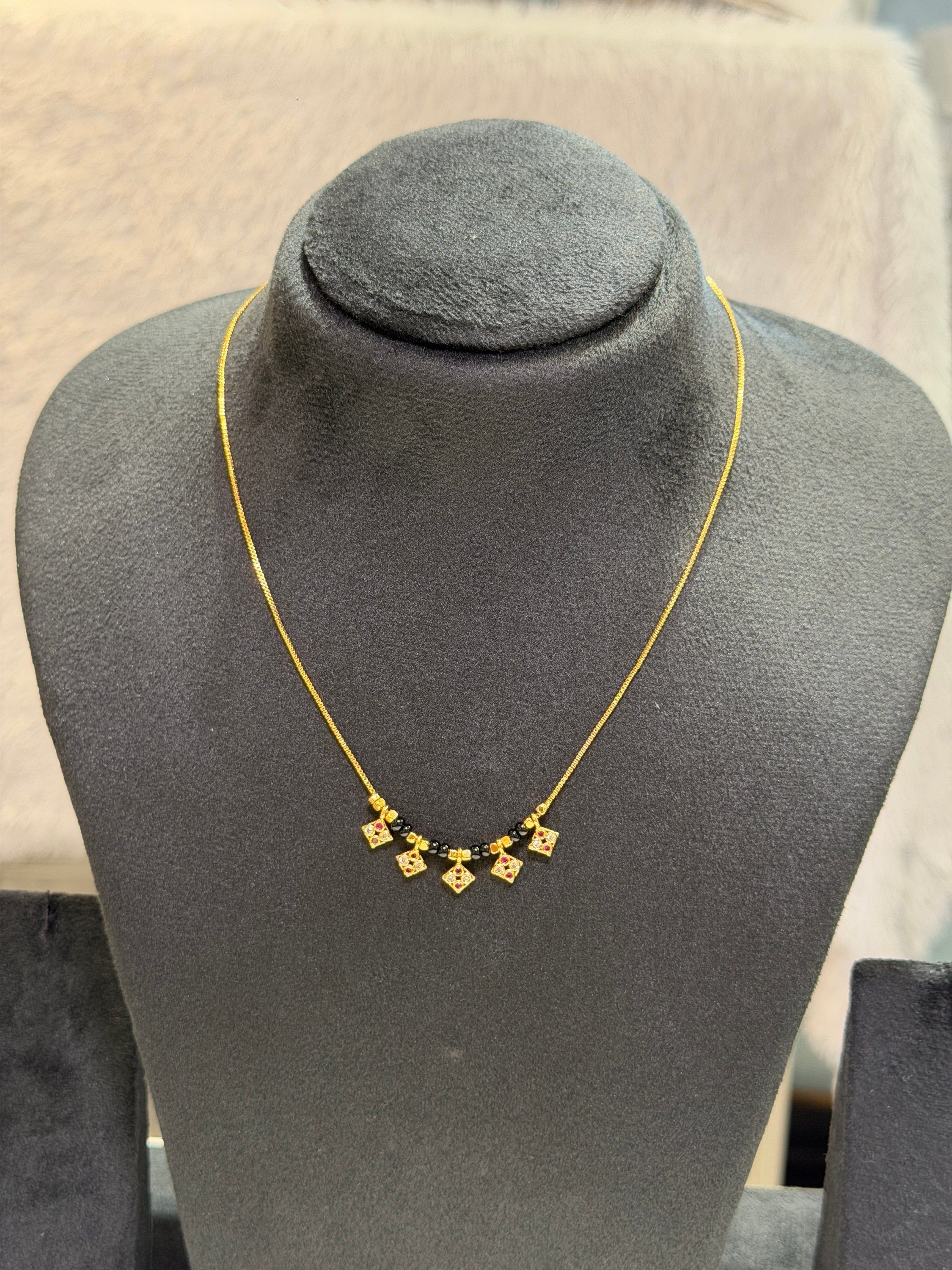 Square charm black bead chain