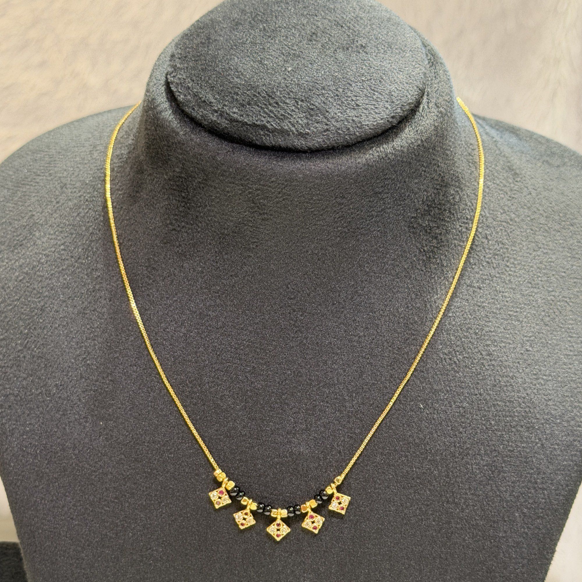 Square charm black bead chain
