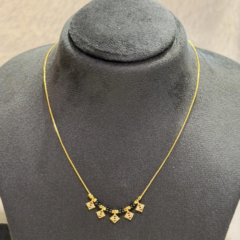 Square charm black bead chain