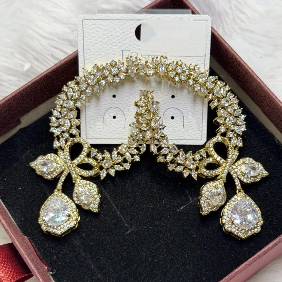 Crescent stone drop earrings