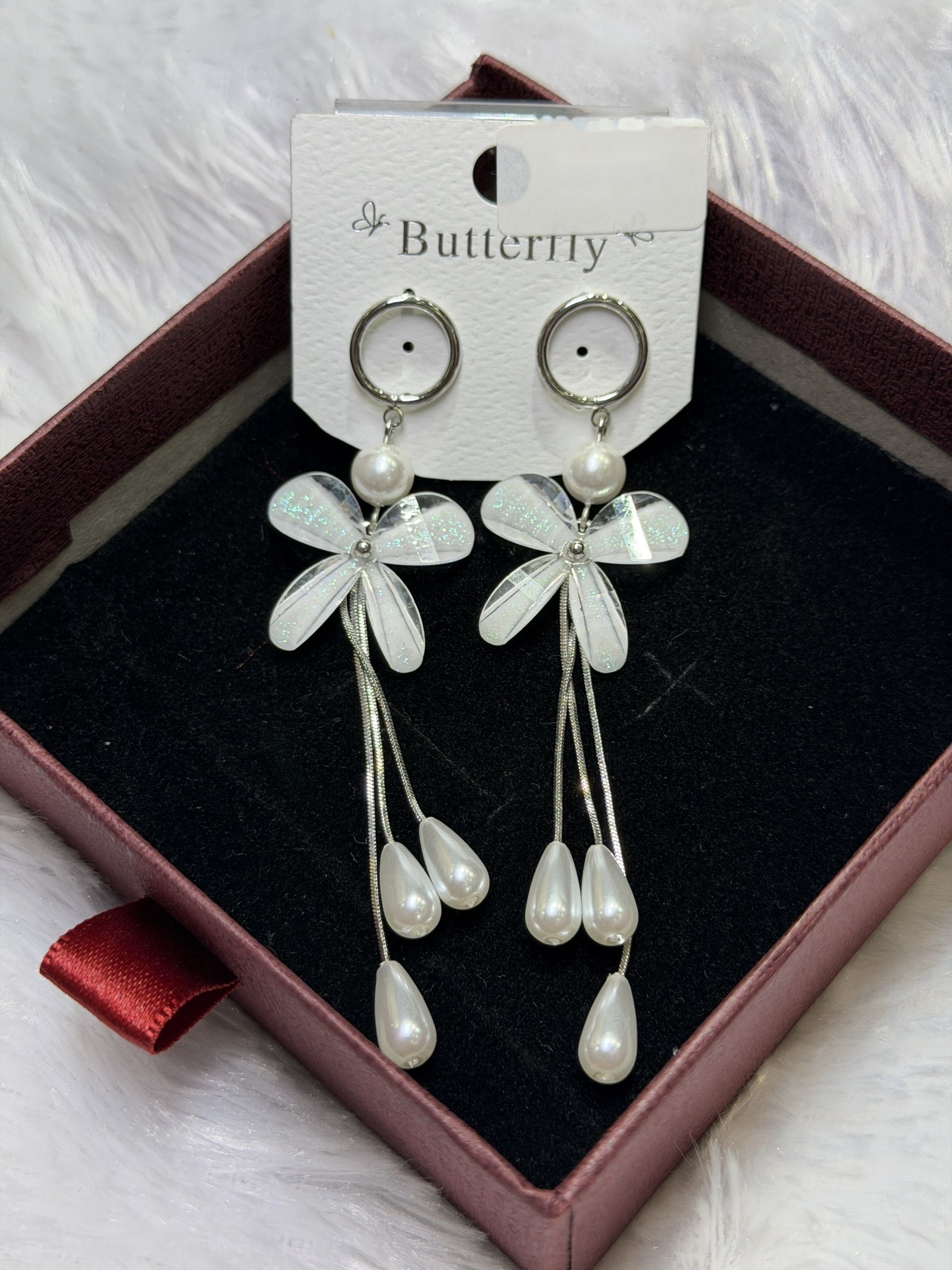 Butterfly pearl tassel earrings