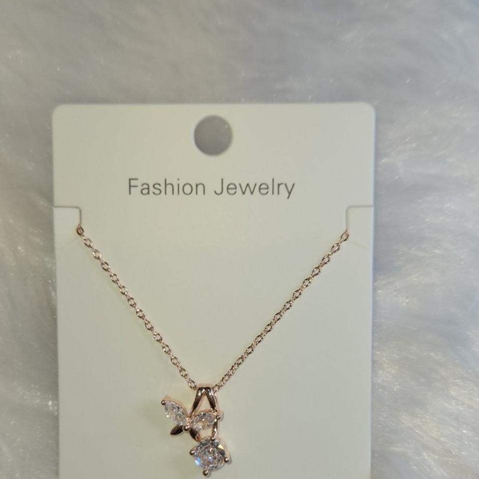 Rose gold bow solitaire pendant chain *