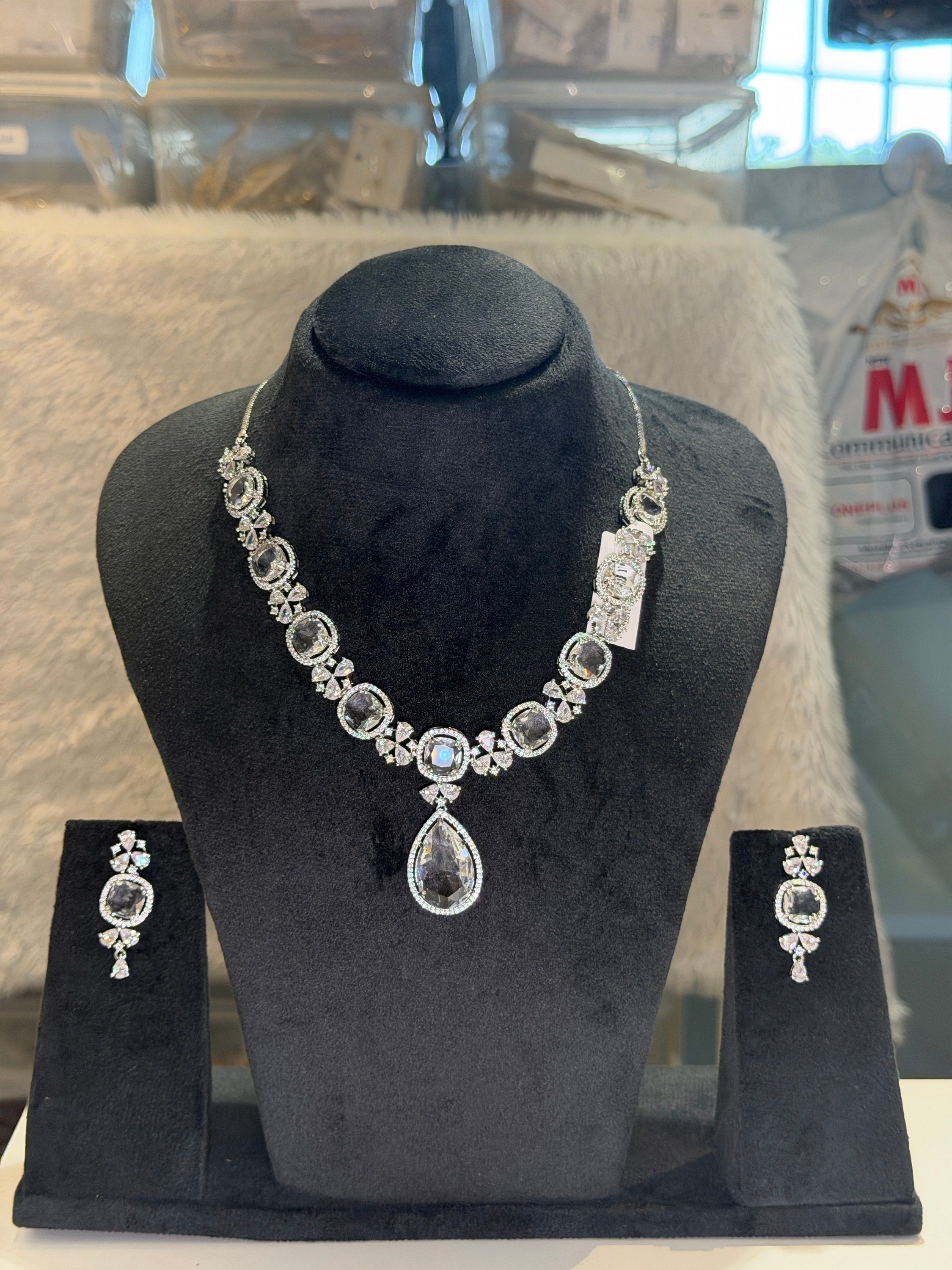 Crystal drop necklace and earring set