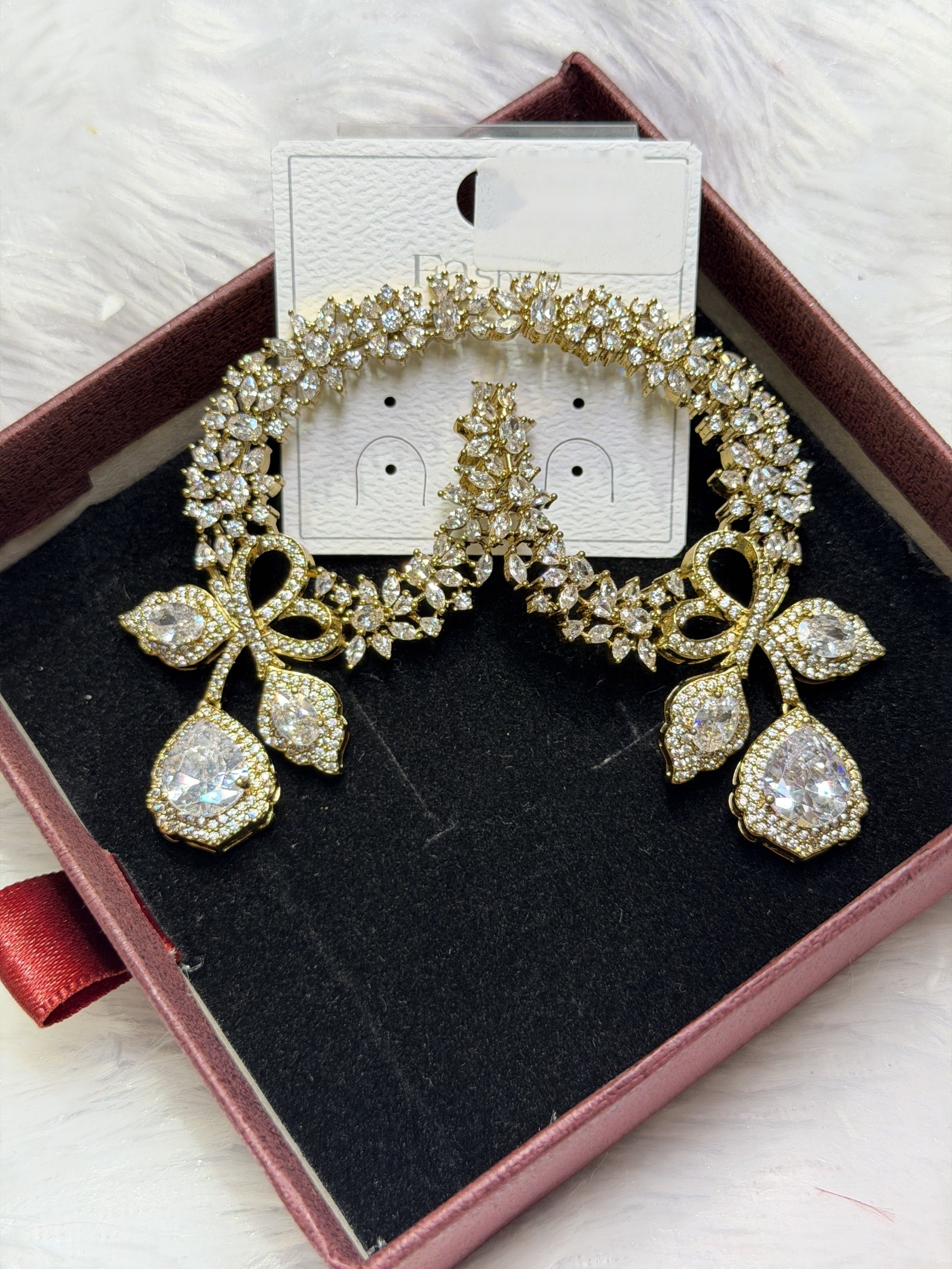 Crescent stone drop earrings