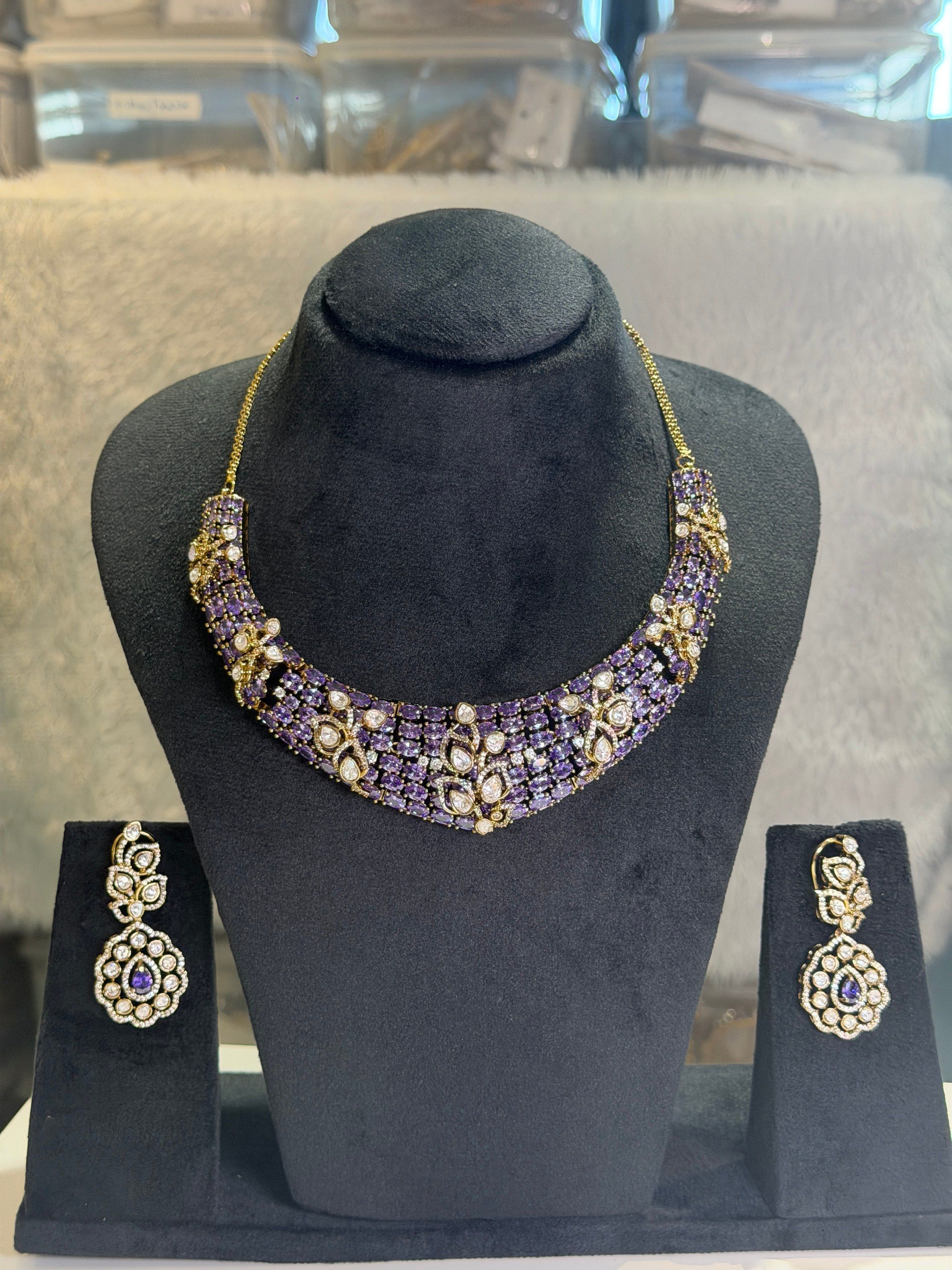 Purple stone choker set