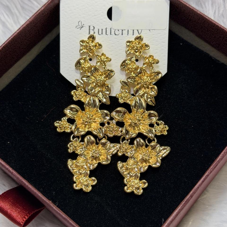 Gold-tone floral cascade earrings