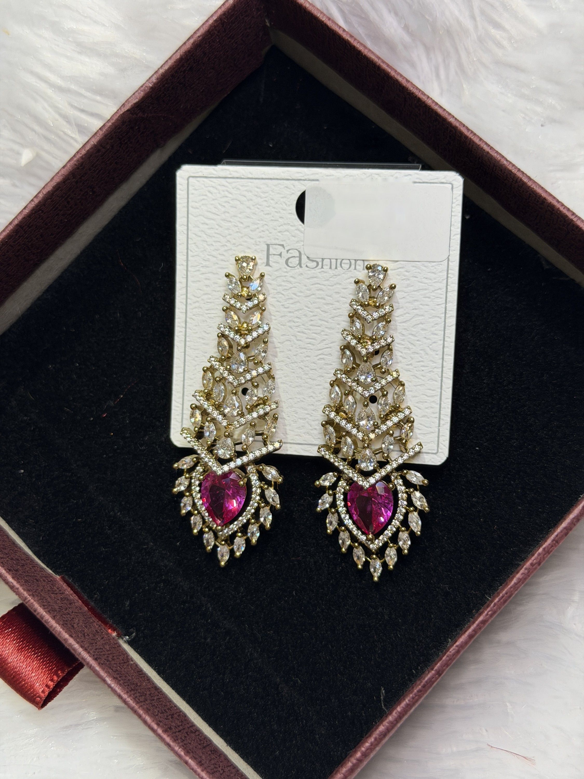 Pink stone long earrings
