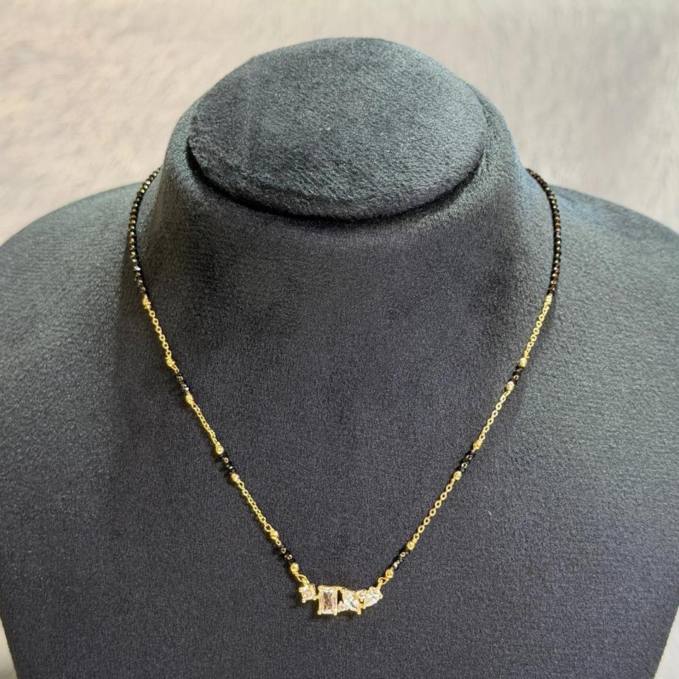 Black bead chain with stone bar pendant