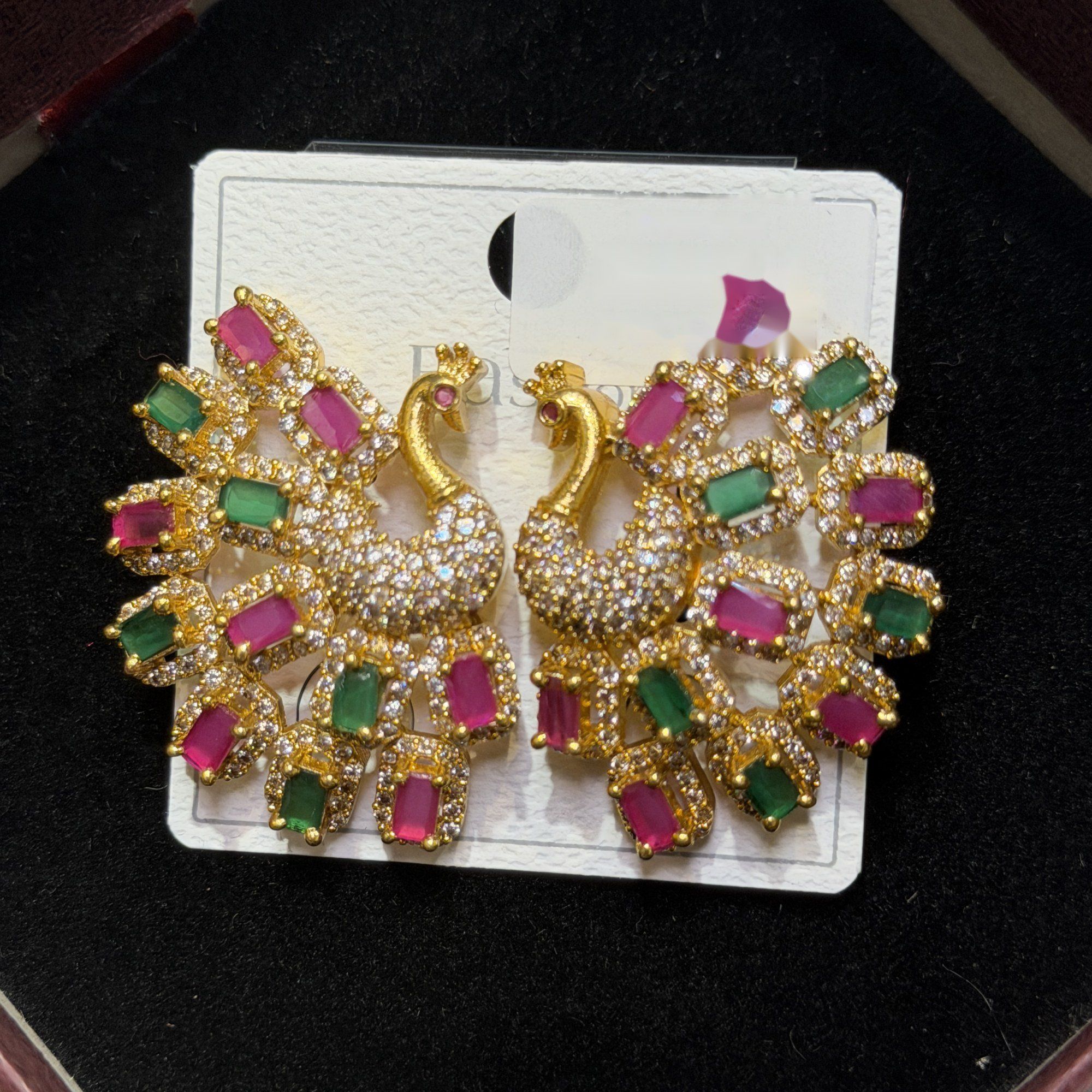 Peacock stone stud earrings