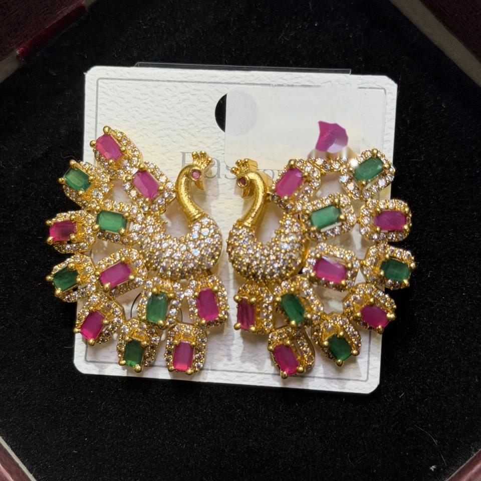 Peacock stone stud earrings