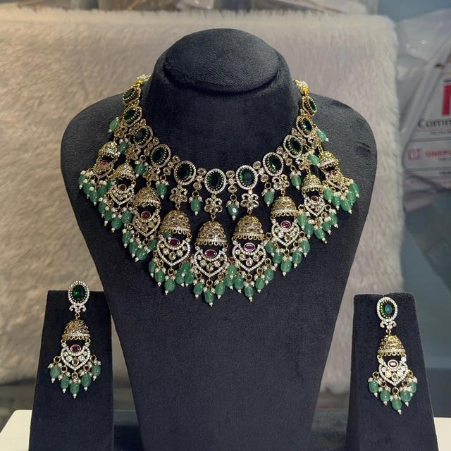 Green bead kundan choker set