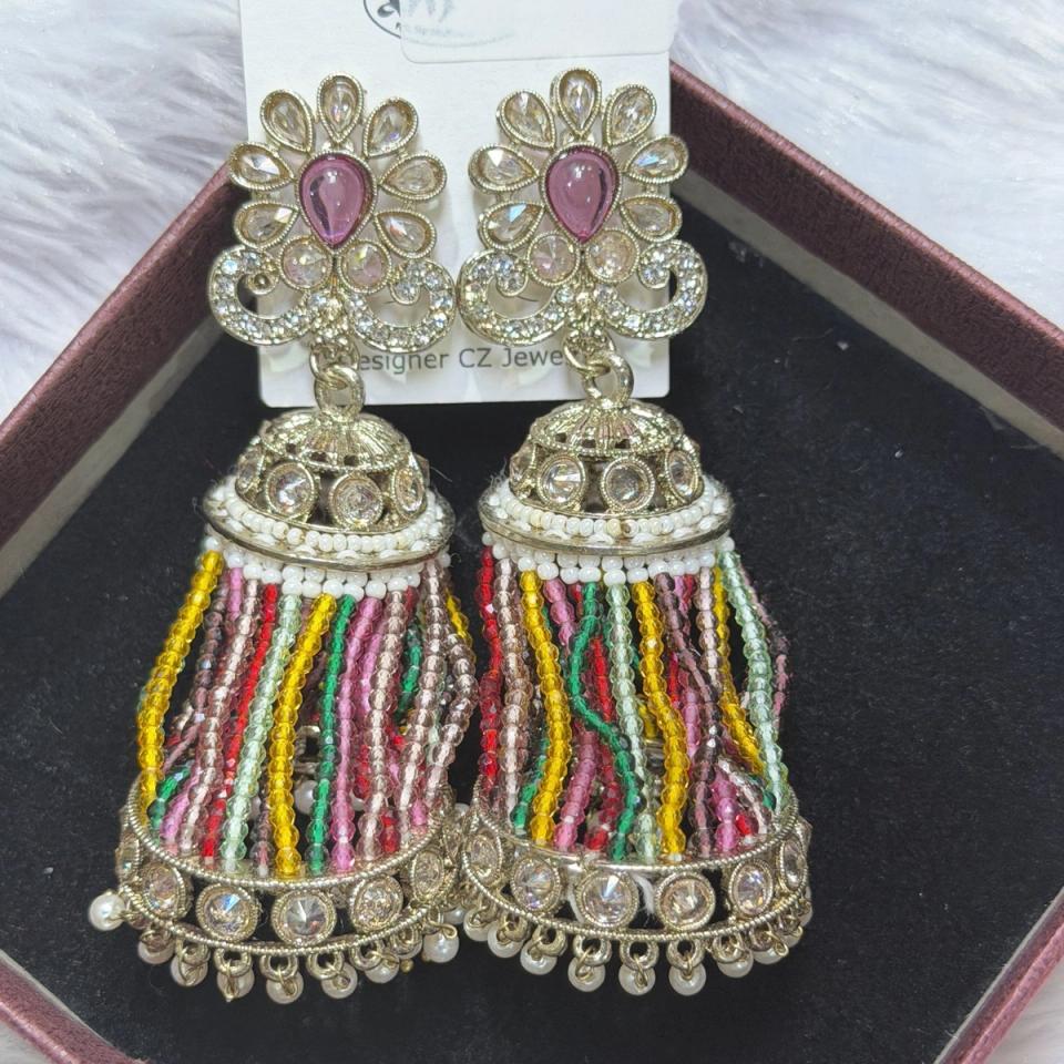 Multicolour bead jhumkas