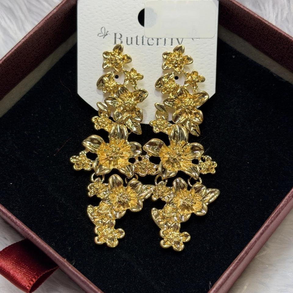 Gold-tone floral cascade earrings