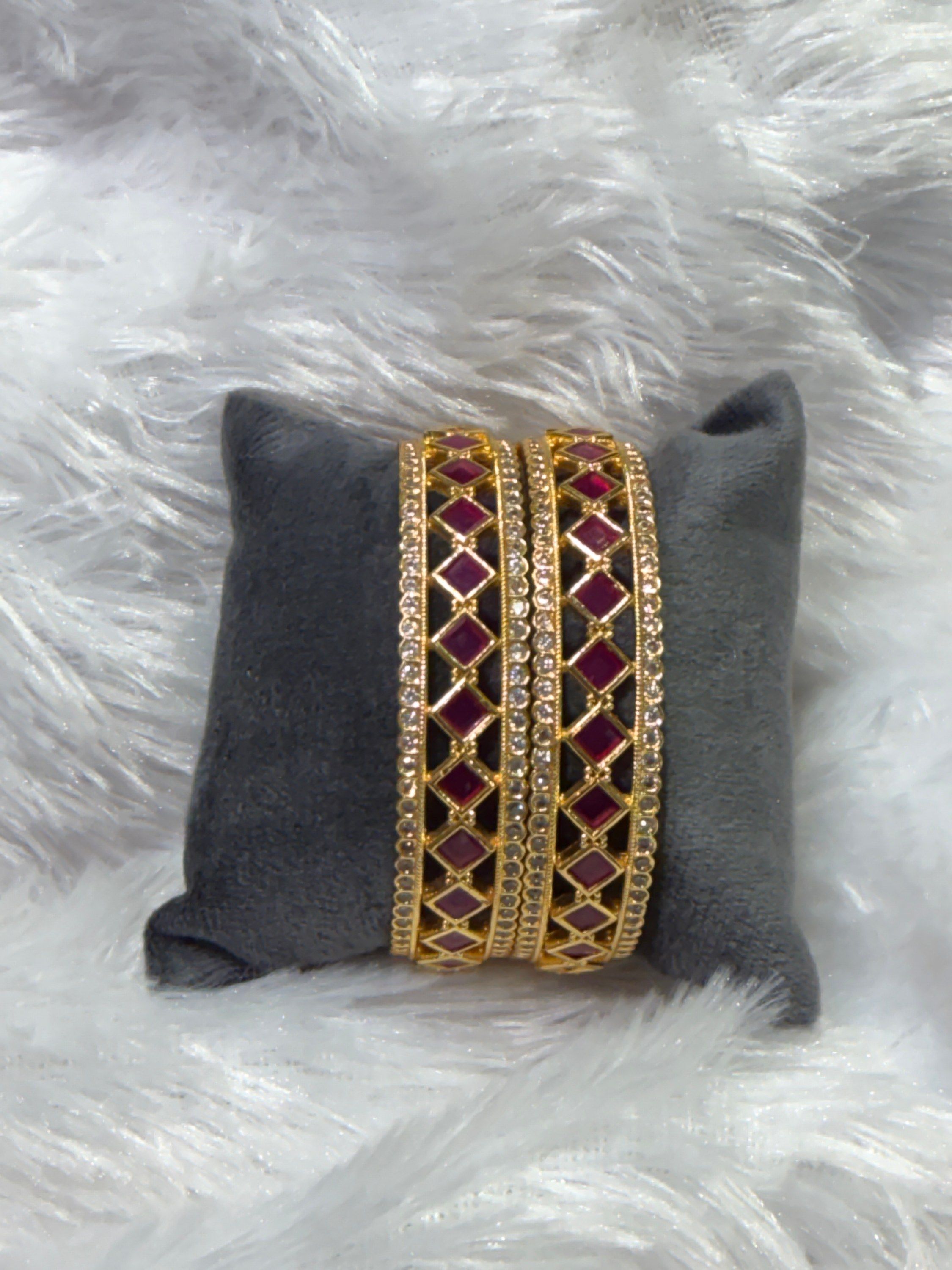 Ruby diamond-check bangle pair