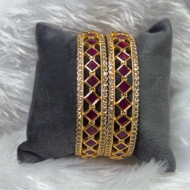 Ruby diamond-check bangle pair
