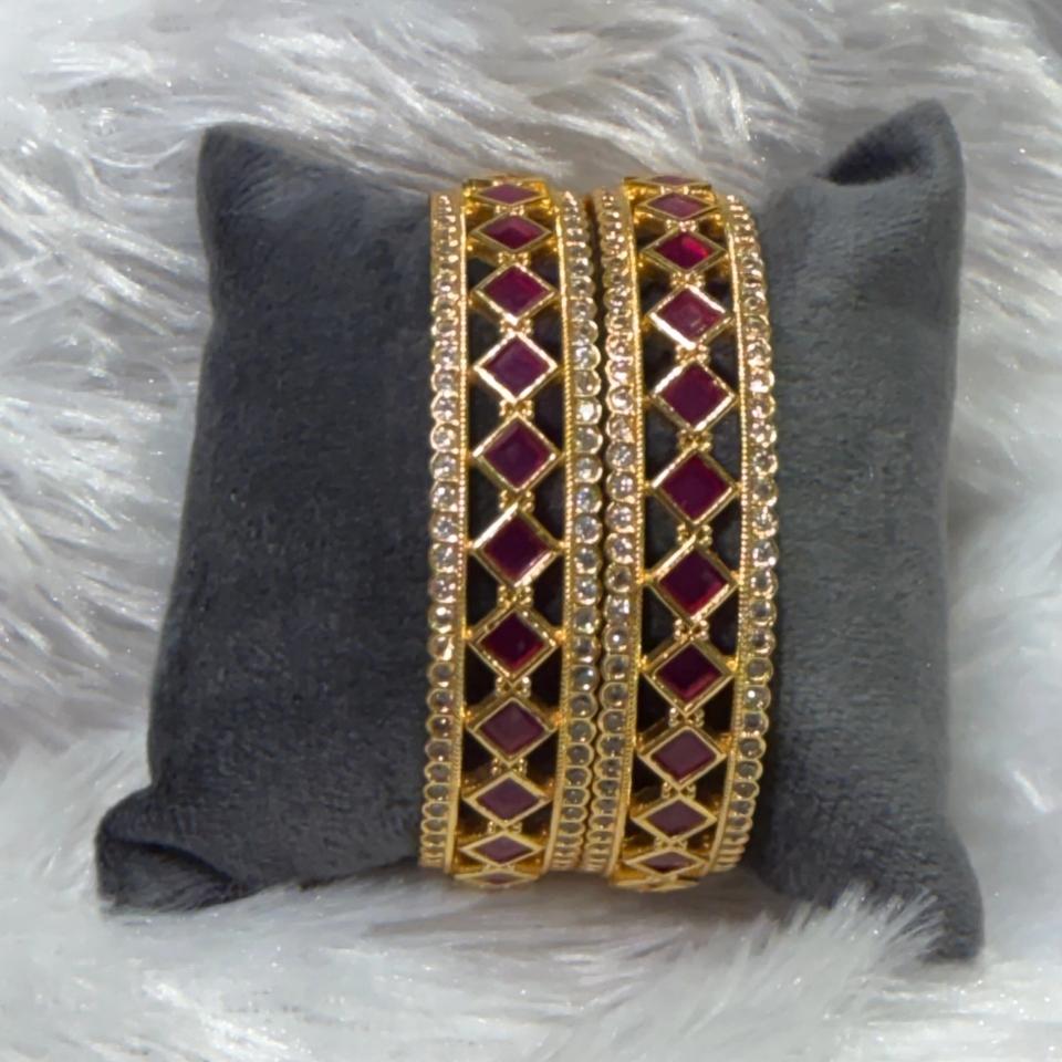 Ruby diamond-check bangle pair