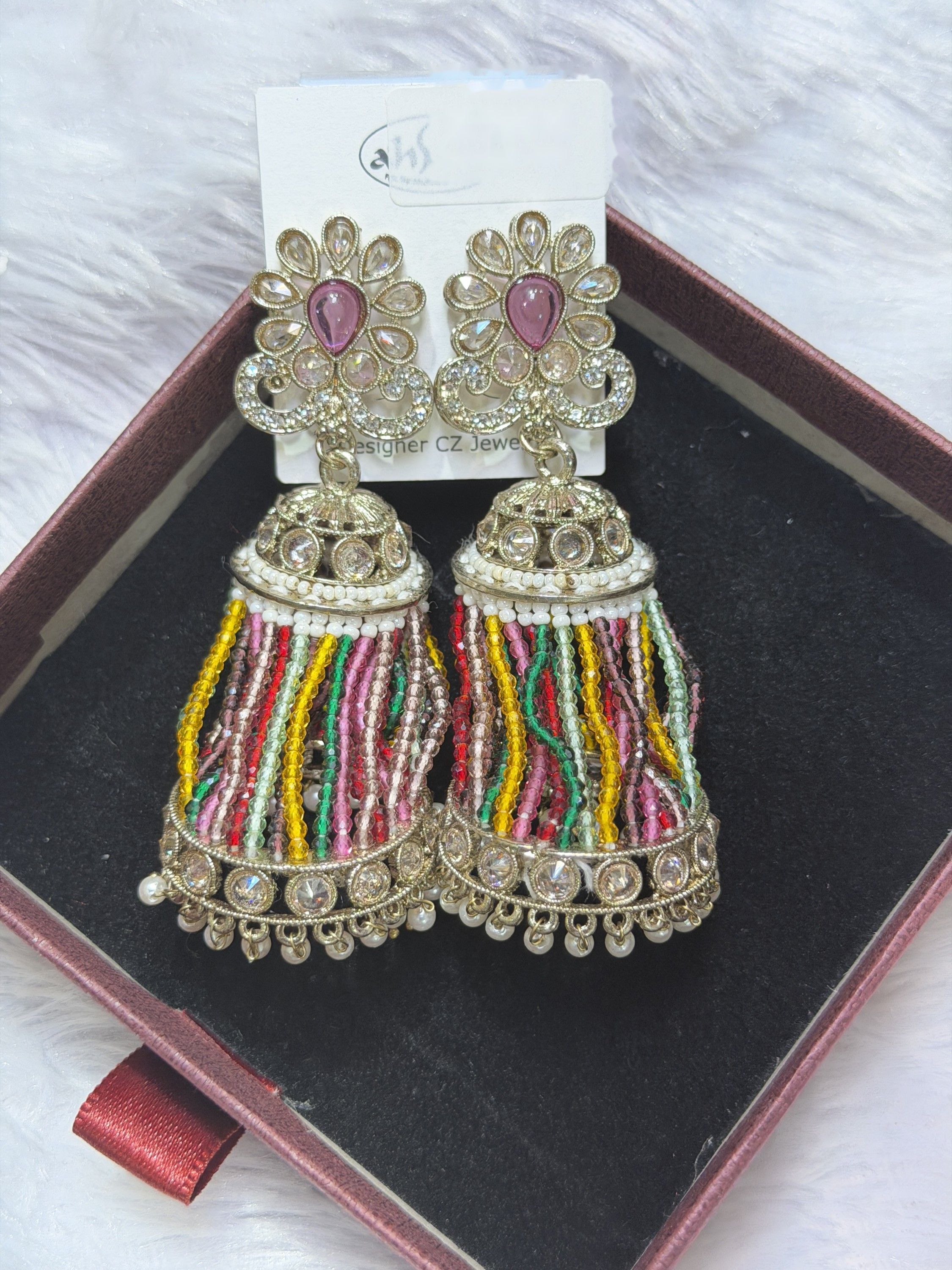 Multicolour bead jhumkas