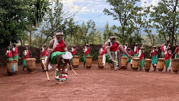 Traditional drummers performing at the Gishora sacred drums site