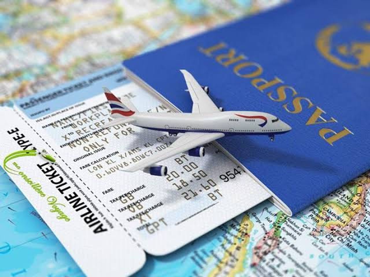 Passport and travel documents prepared for a visa application