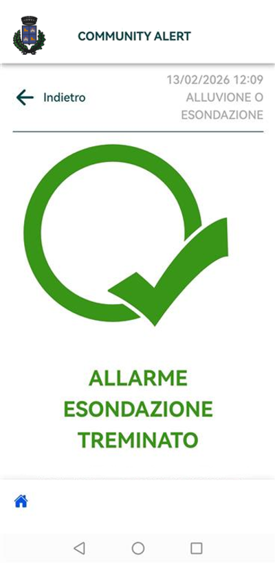 Messaggio con avviso di cessato allarme 