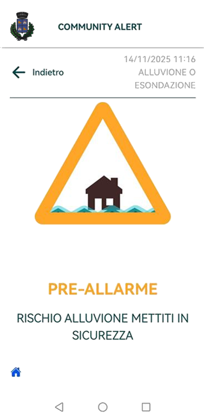 Messaggio con avviso di pre-allarme