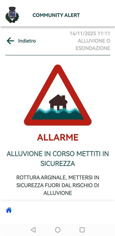 Messaggio con avviso di allarme 