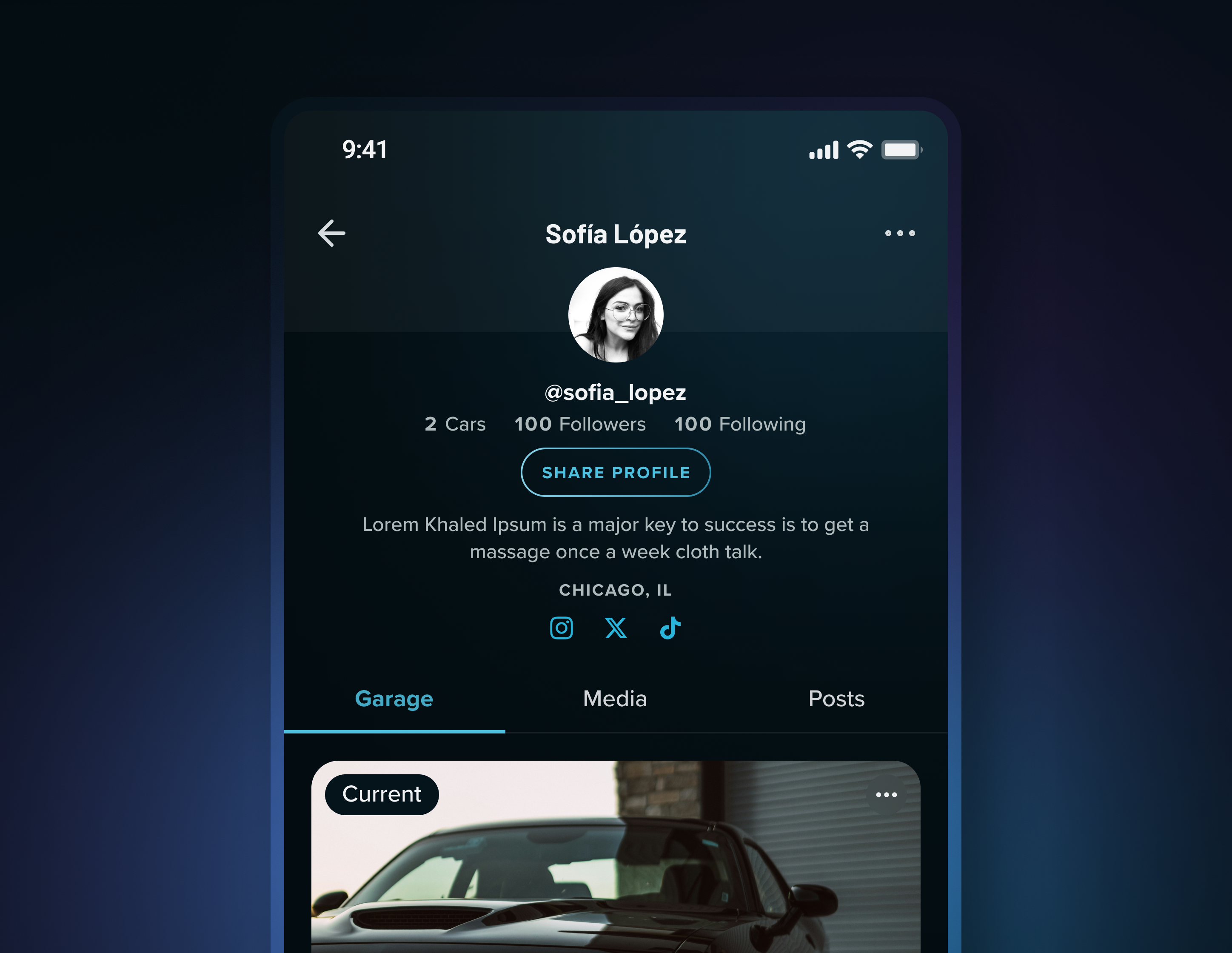 Image of the user profile within the ModPro app design