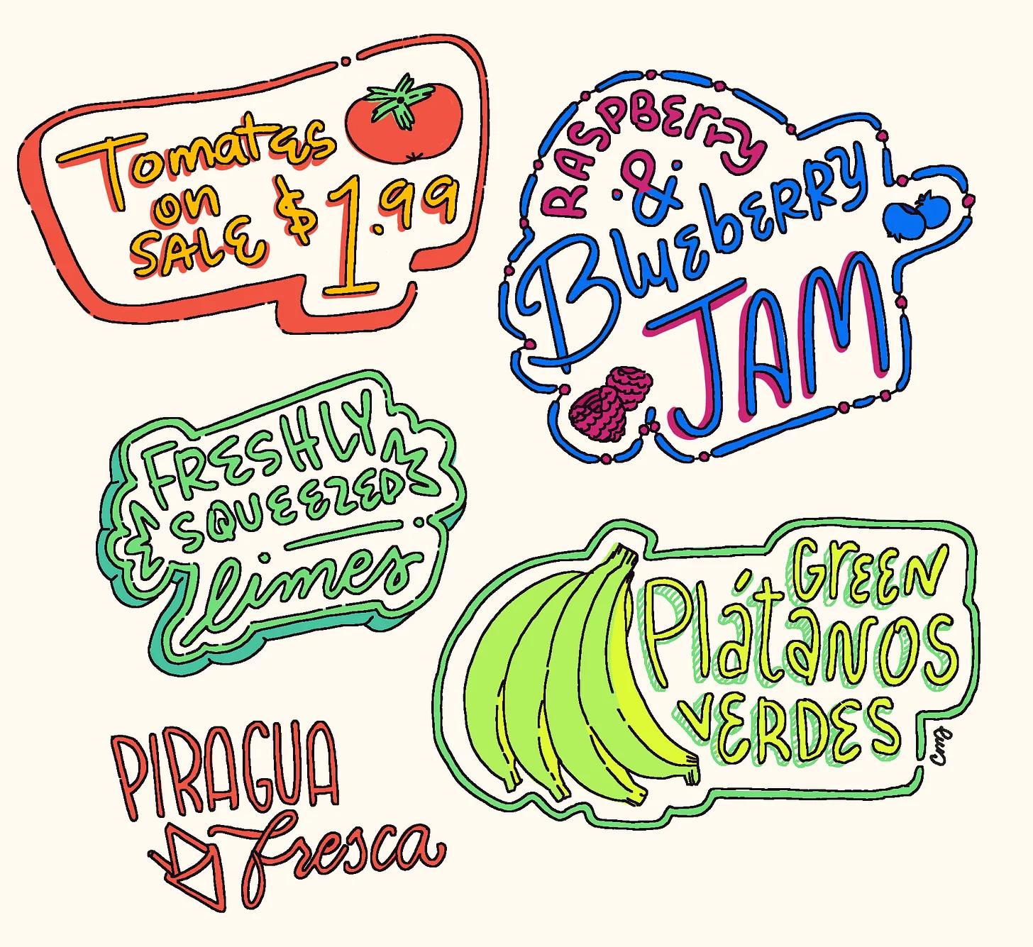 graphic illustrations of fruits on sale